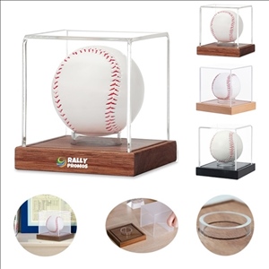 Baseball Display Case Clear Cube Baseball Holder with Wooden Base